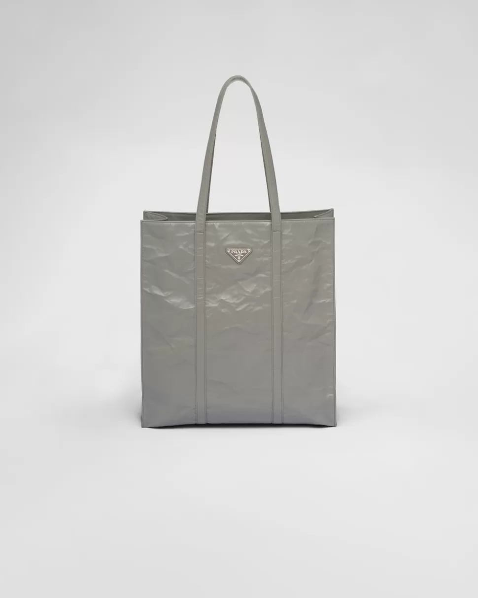 Fashion Prada Mittelgroße Tote Bag Aus Nappa-leder In Antik-optik Schwarz