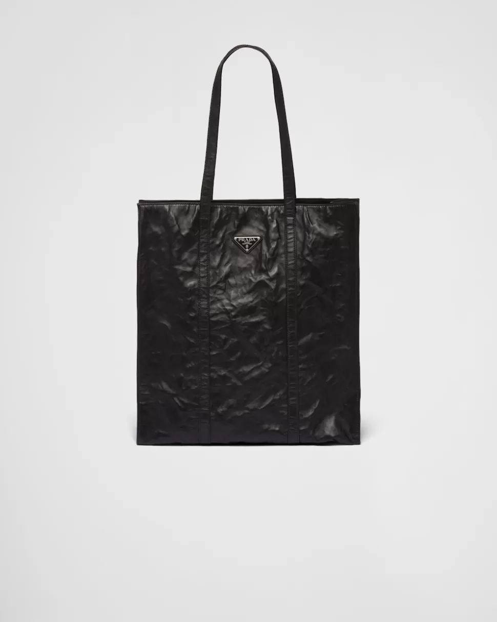 Hot Prada Mittelgroße Tote Bag Aus Nappa-leder In Antik-optik Schwarz