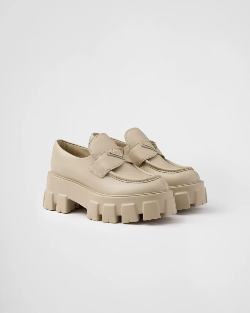 Best Sale Prada Monolith Mokassins Aus Gebürstetem Leder Schwarz