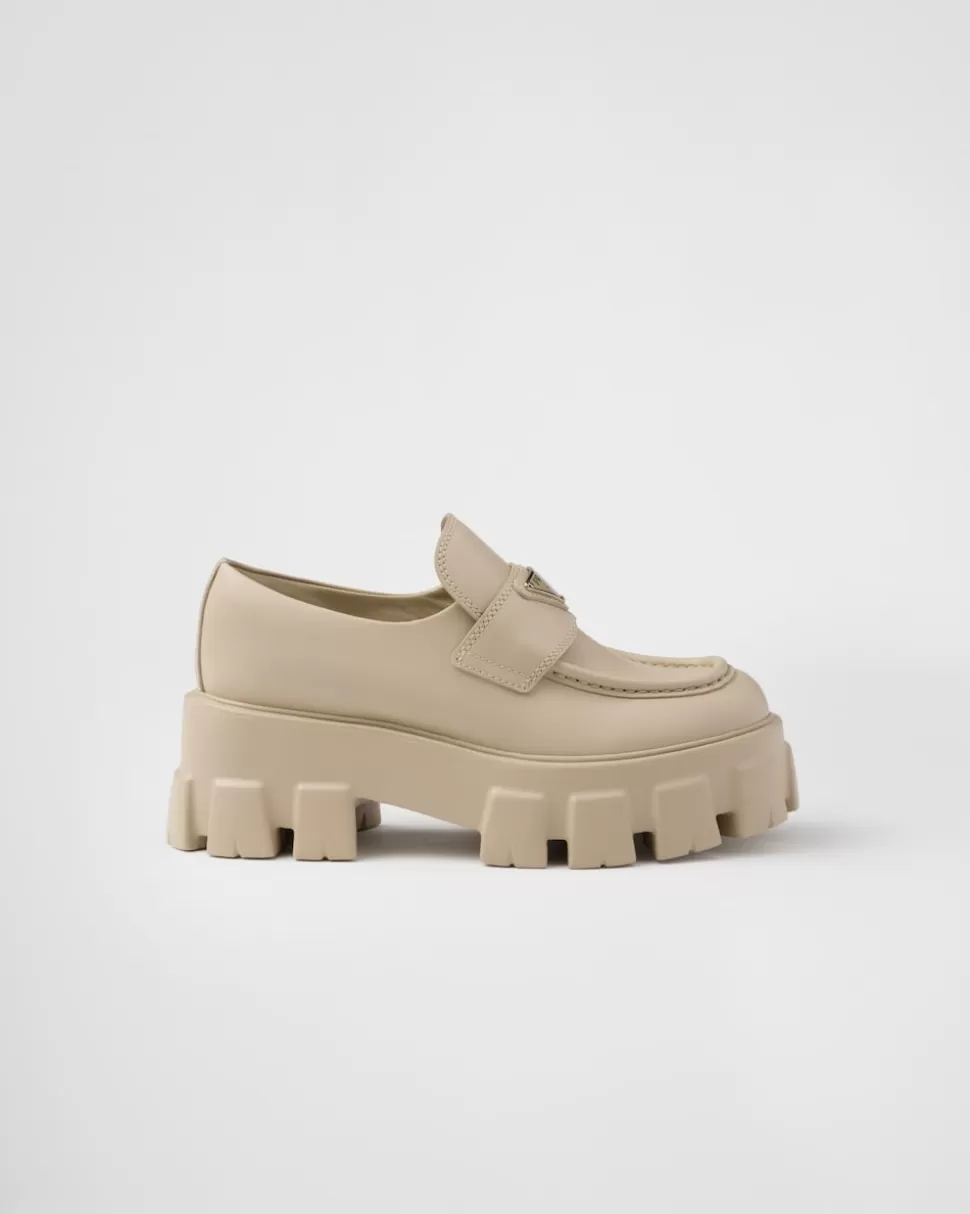 Best Sale Prada Monolith Mokassins Aus Gebürstetem Leder Schwarz