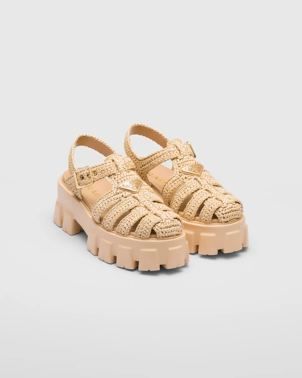 Sale Prada Monolith Riemchensandalen Aus Häkelarbeit Schwarz