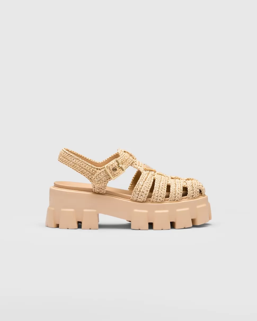 Sale Prada Monolith Riemchensandalen Aus Häkelarbeit Schwarz