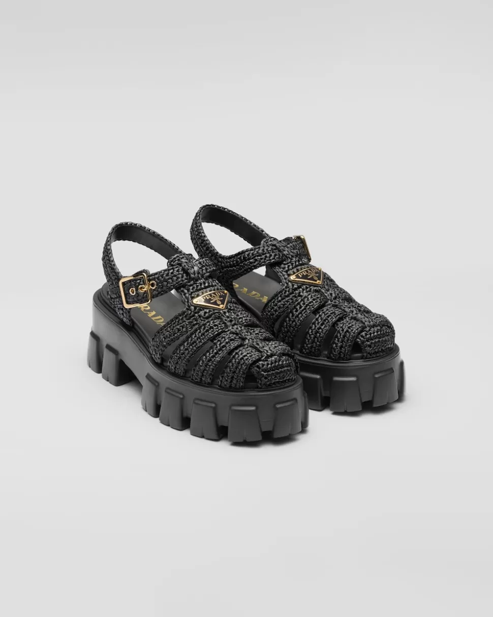 Online Prada Monolith Riemchensandalen Aus Häkelarbeit Schwarz
