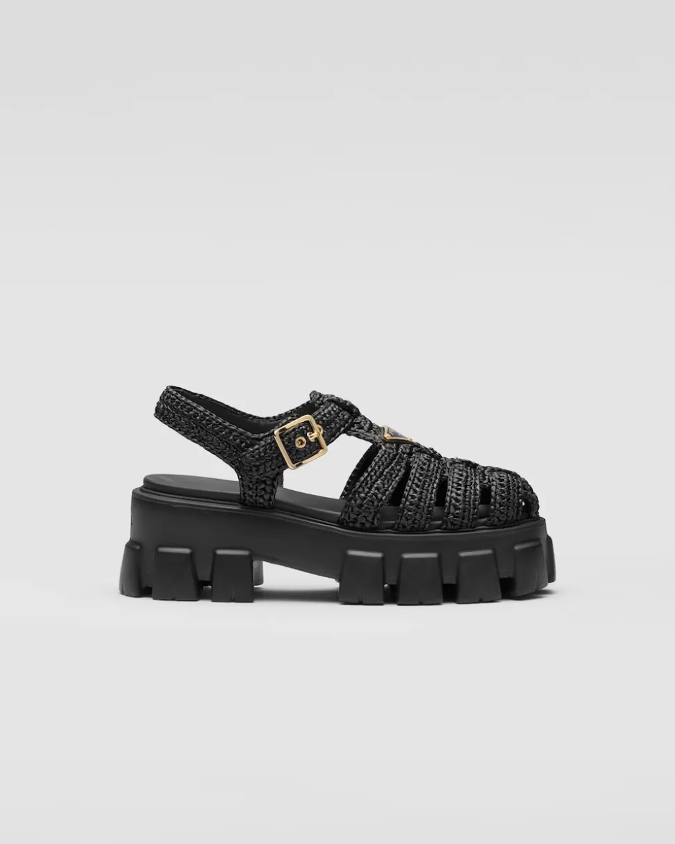 Online Prada Monolith Riemchensandalen Aus Häkelarbeit Schwarz