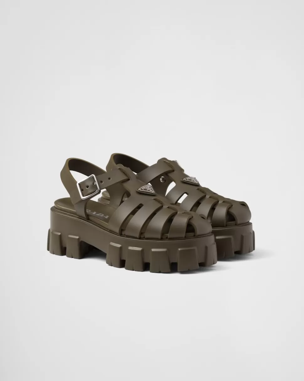 New Prada Monolith Sandalen Aus Gummi Schwarz