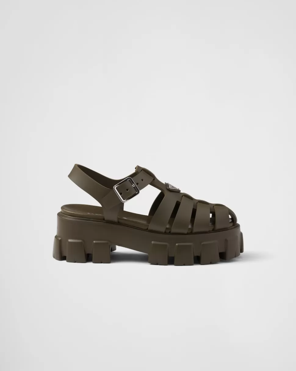 New Prada Monolith Sandalen Aus Gummi Schwarz