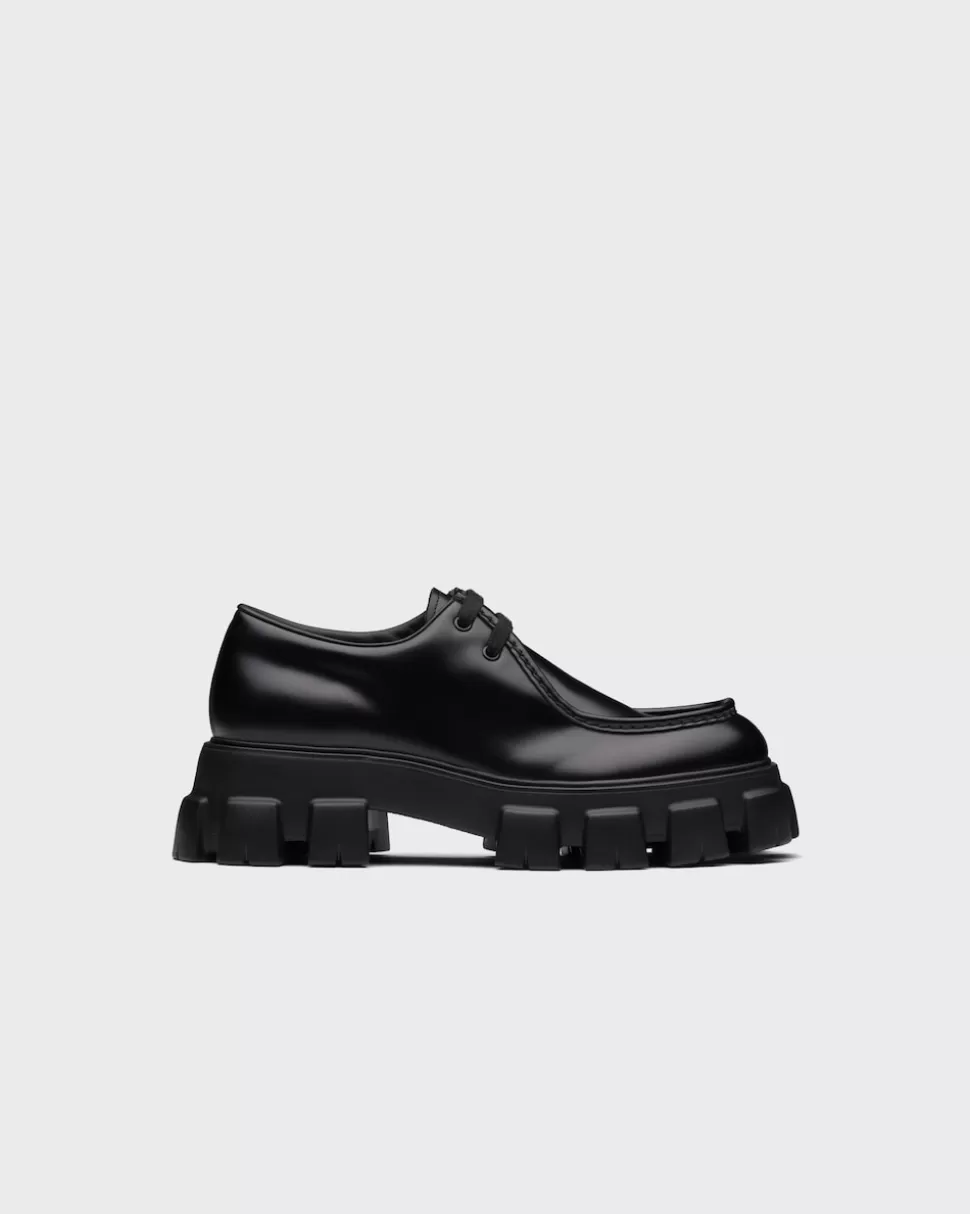 Clearance Prada Monolith Schnürschuhe Aus Gebürstetem Leder Schwarz