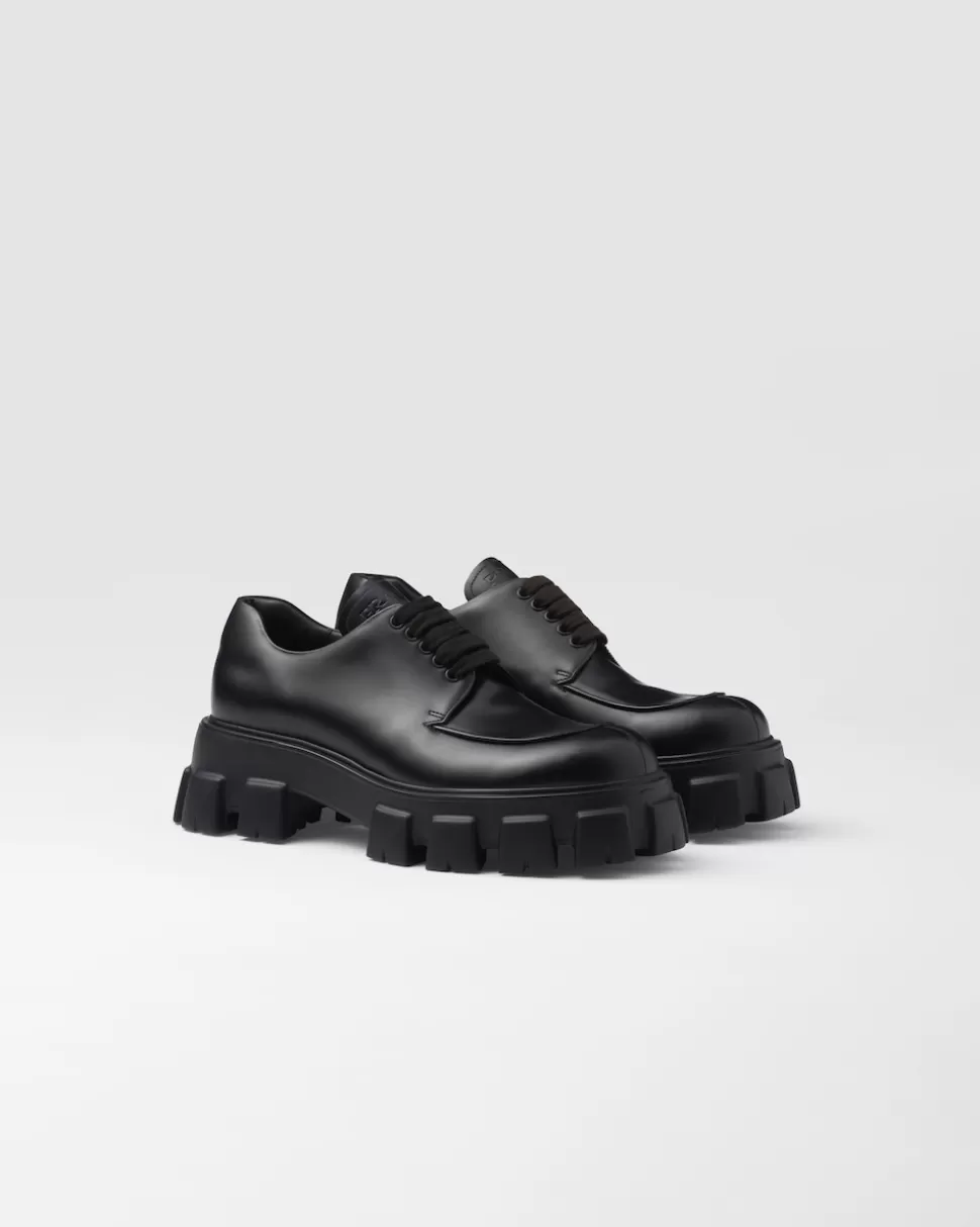 Sale Prada Monolith Schnürschuhe Aus Gebürstetem Leder Schwarz