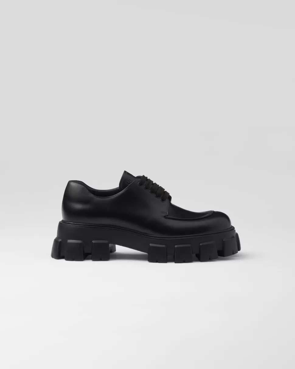 Sale Prada Monolith Schnürschuhe Aus Gebürstetem Leder Schwarz
