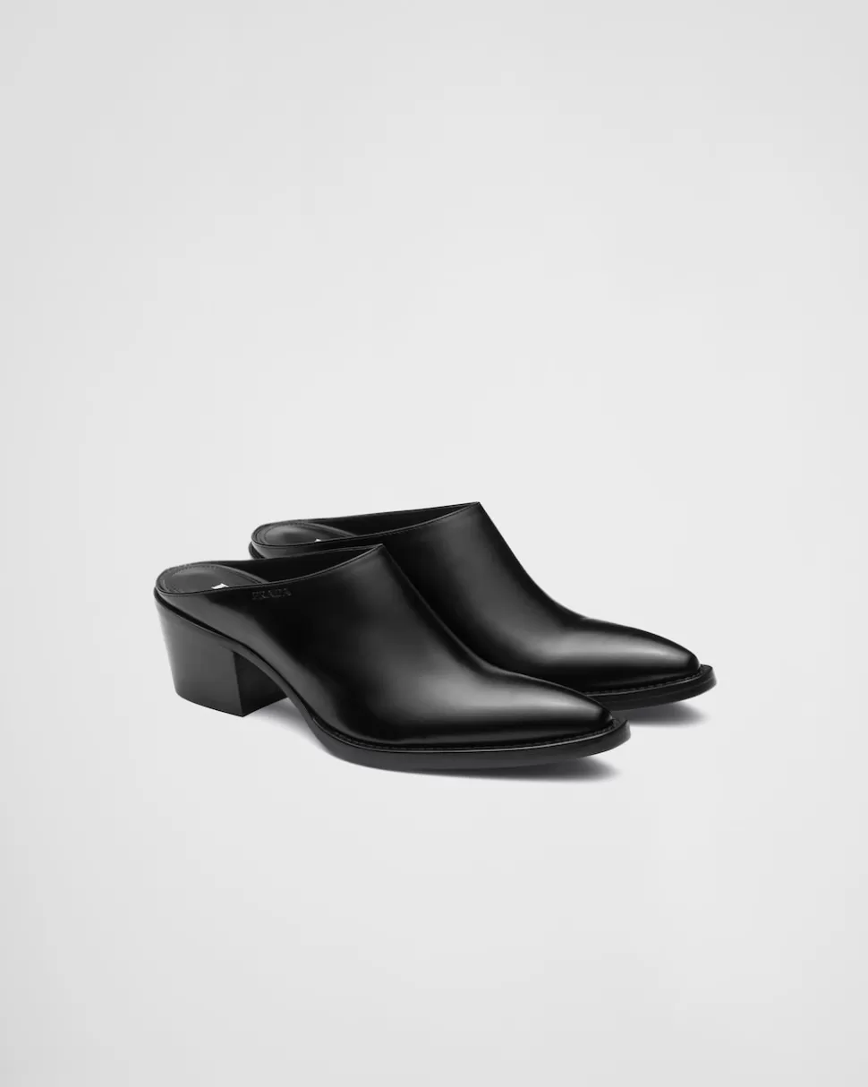 Online Prada Mules Aus Gebürstetem Leder Schwarz