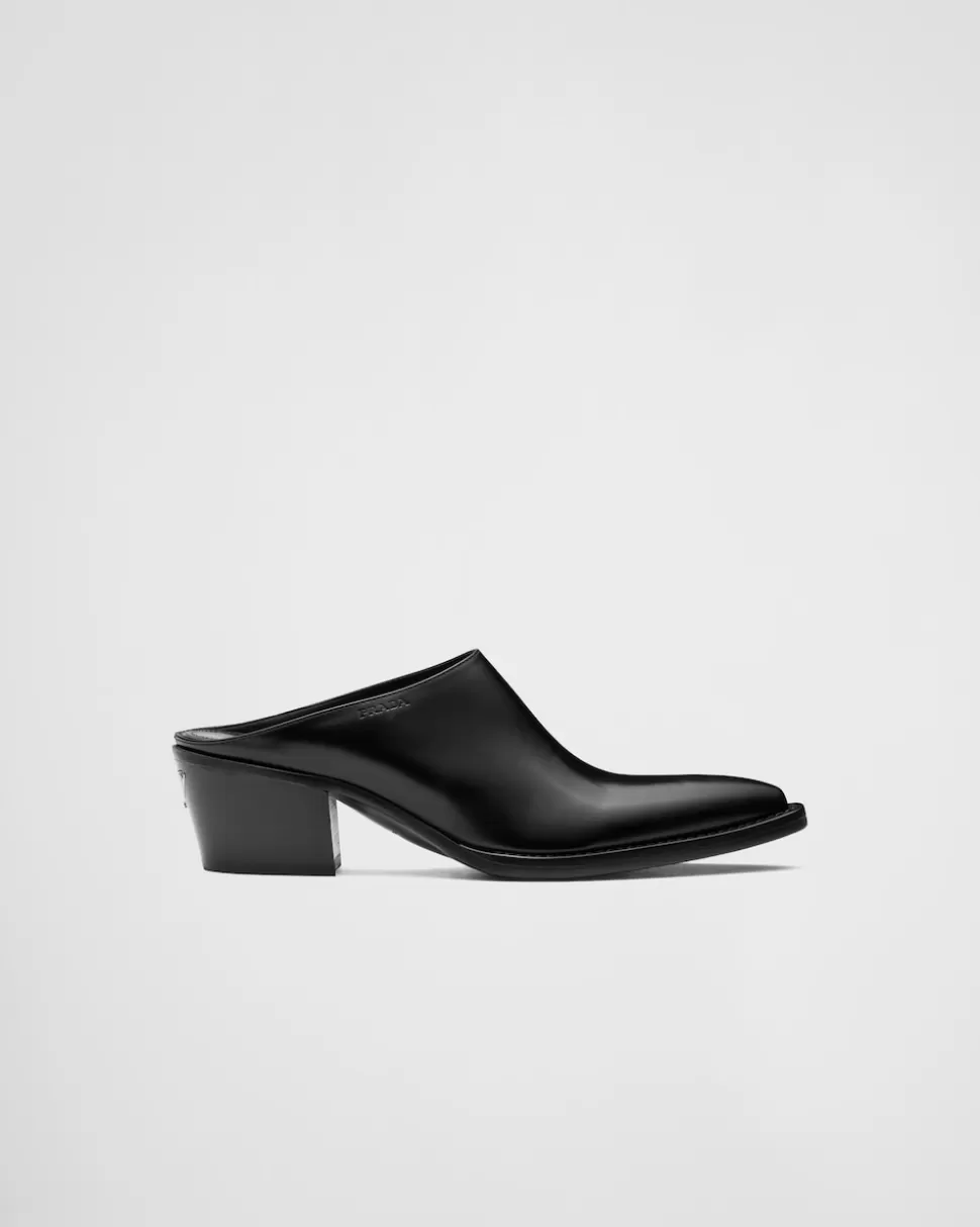 Online Prada Mules Aus Gebürstetem Leder Schwarz