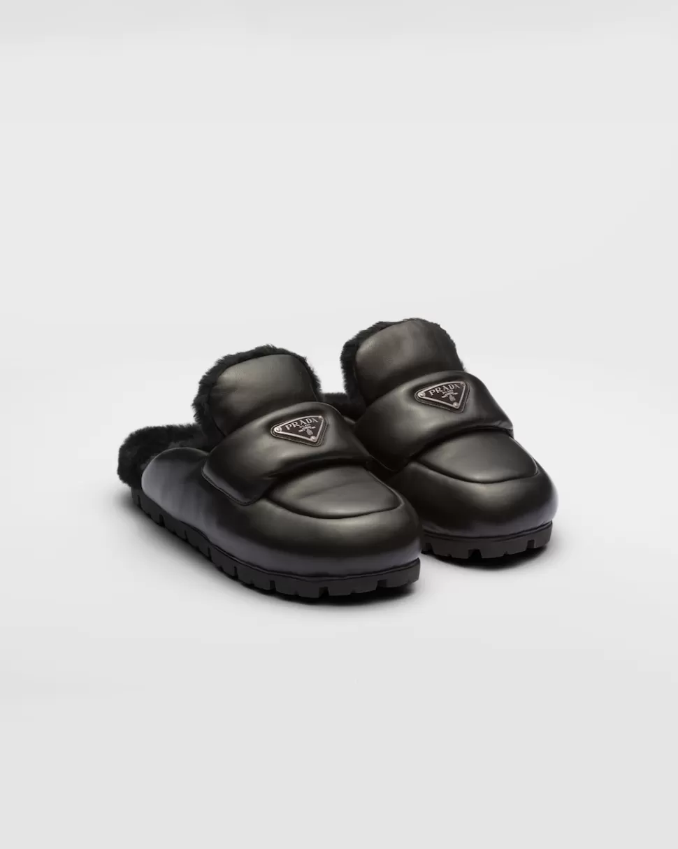 New Prada Mules Aus Weichem, Gepolstertem Nappa-leder Schwarz