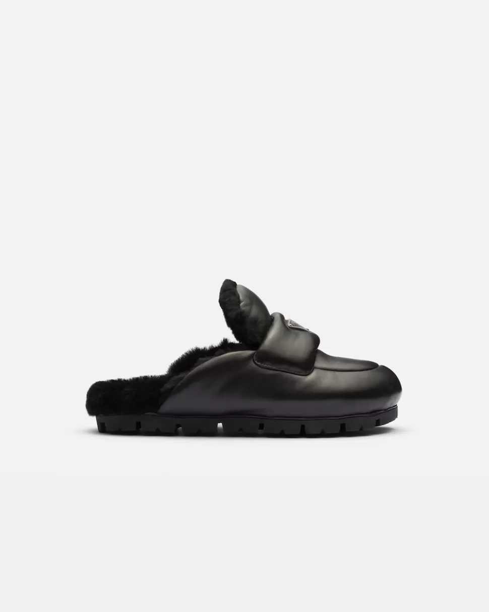 New Prada Mules Aus Weichem, Gepolstertem Nappa-leder Schwarz