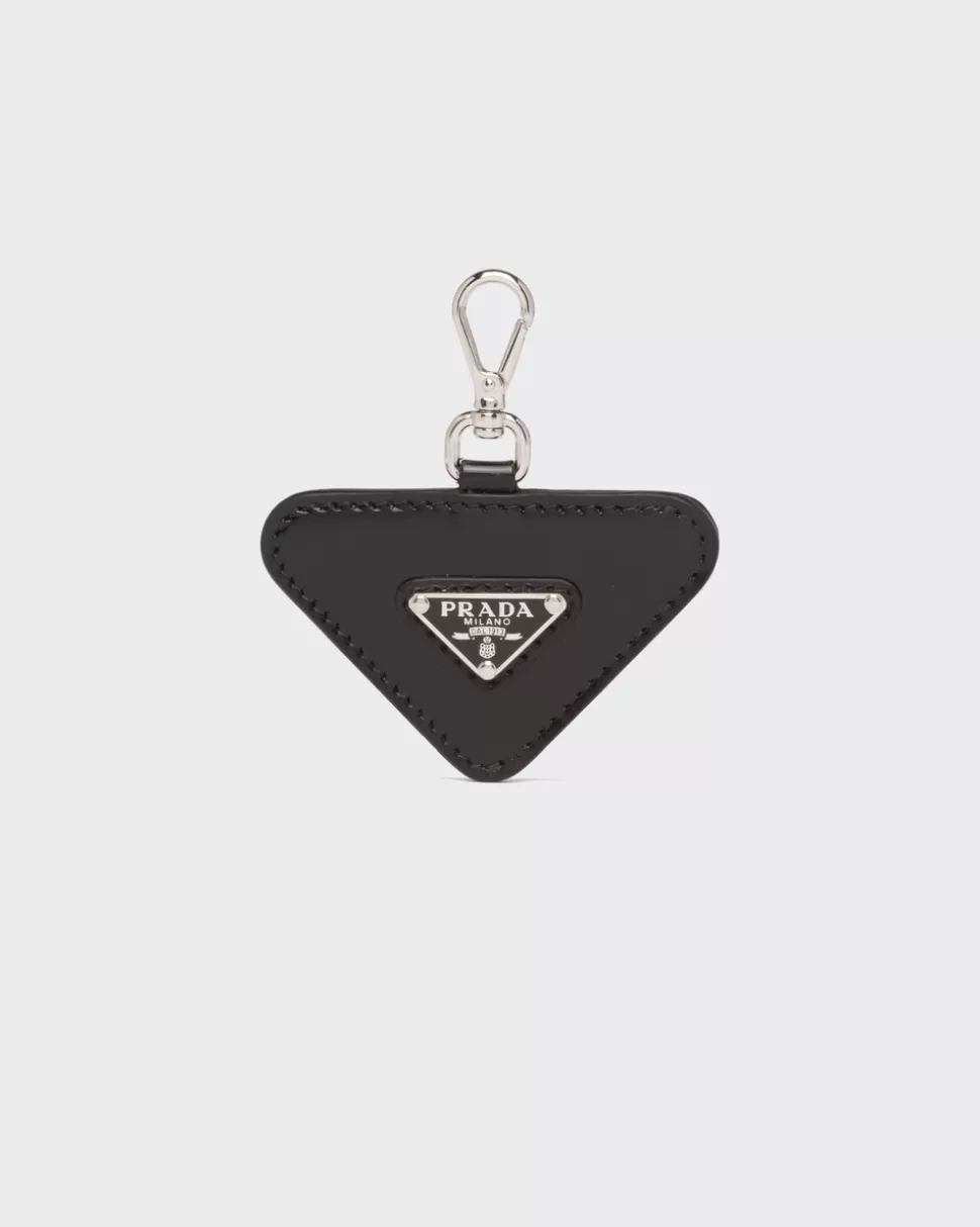 Fashion Prada Namensschild Aus Gebürstetem Leder Schwarz