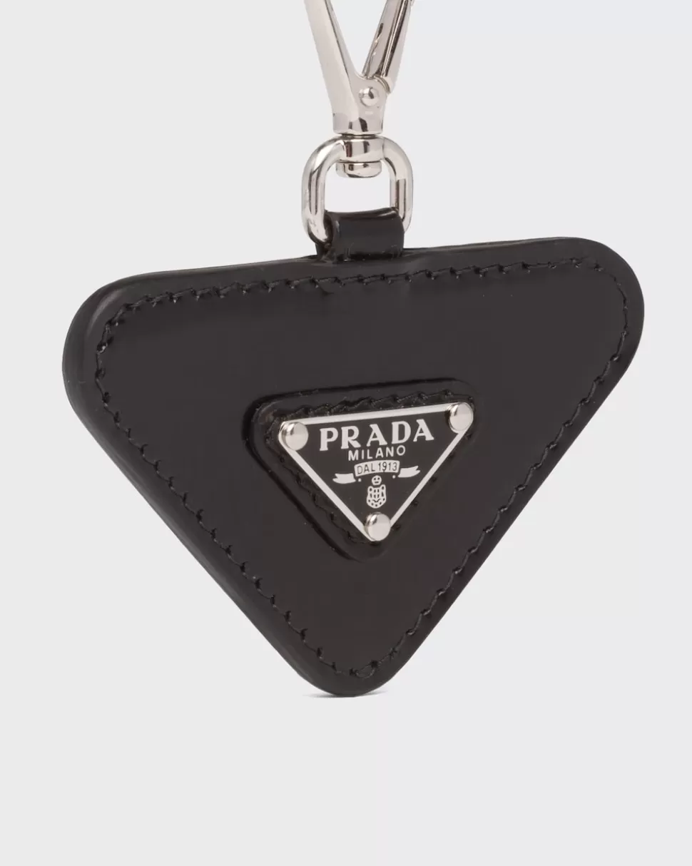 Fashion Prada Namensschild Aus Gebürstetem Leder Schwarz