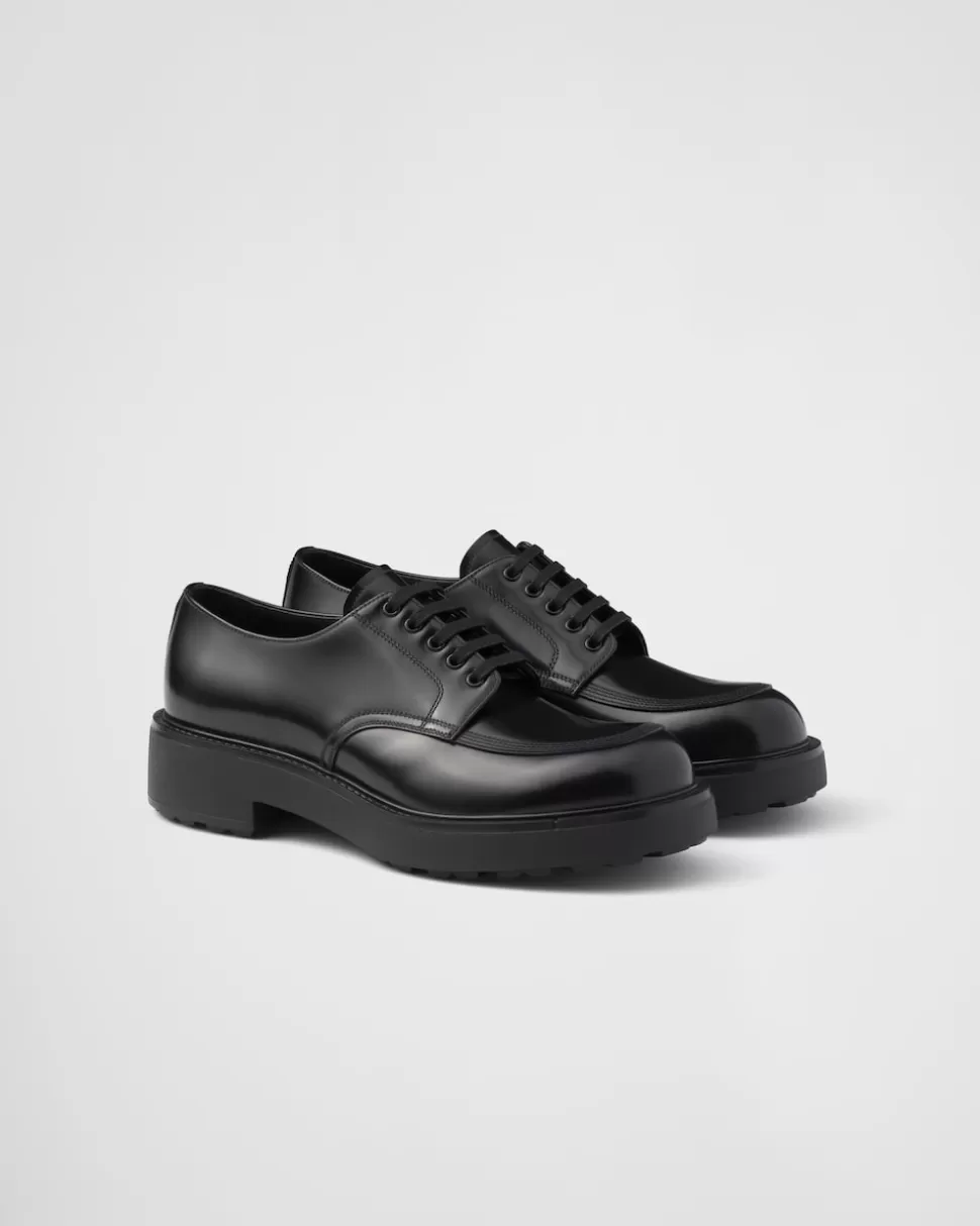 Store Prada  Derby-schuhe Aus Gebürstetem Leder Schwarz