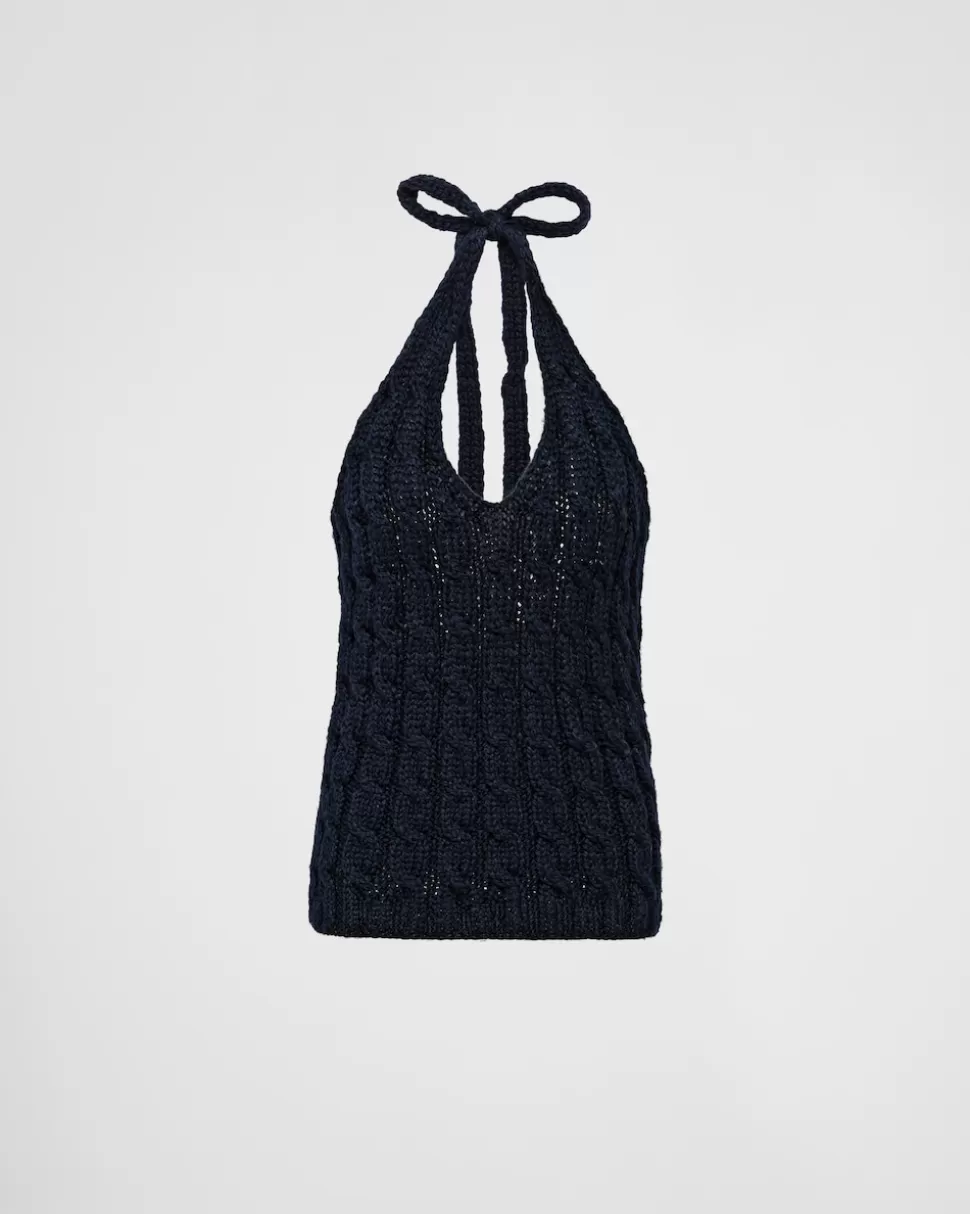 Online Prada Neckholdertop Aus Wolle Blau