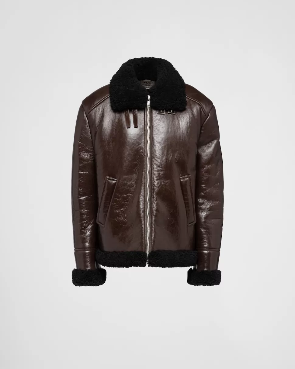 Hot Prada Oversize-jacke Aus Lammfell Schwarz/Ahornbraun