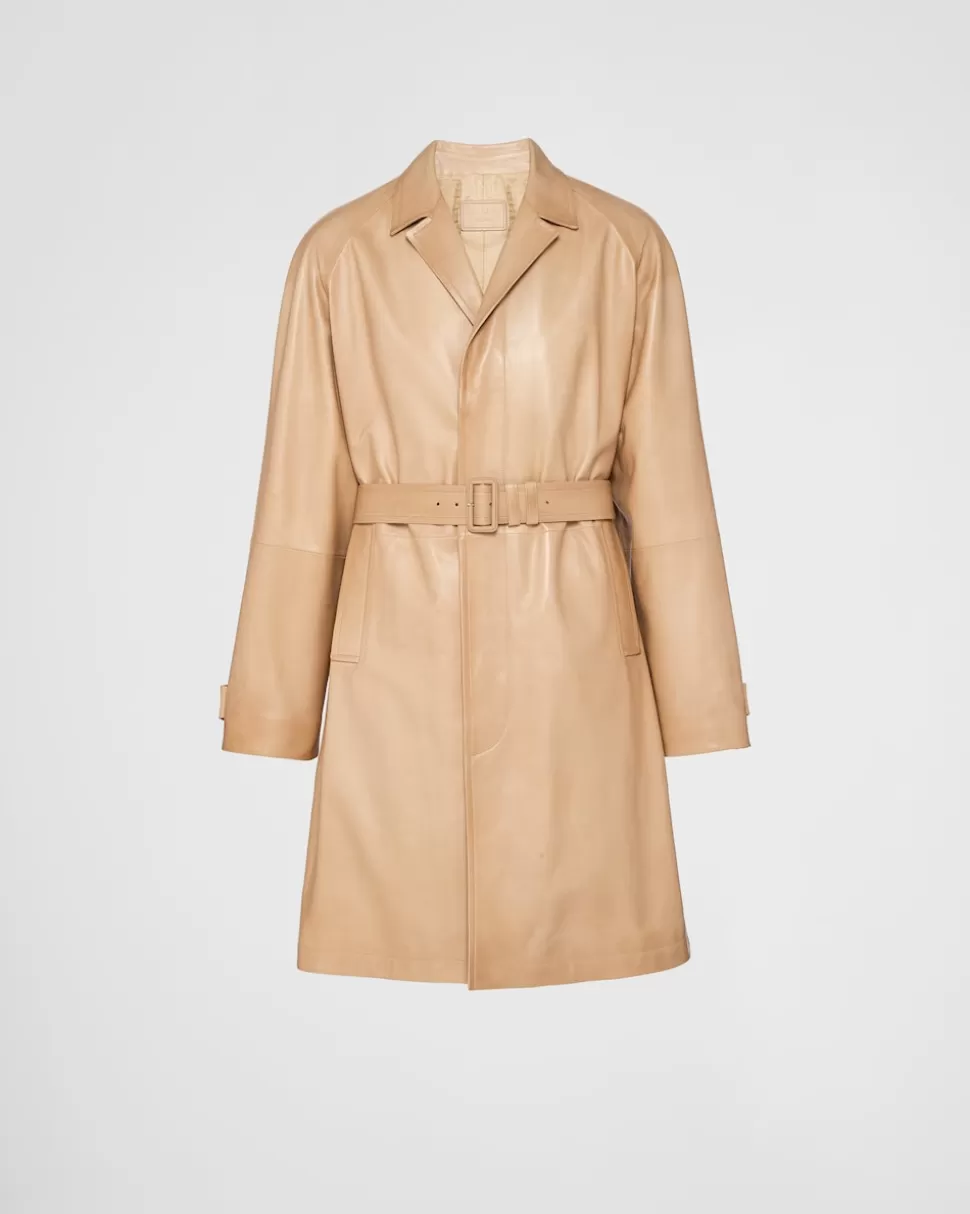 Best Sale Prada Oversize-mantel Aus Nappa-leder Sandbeige