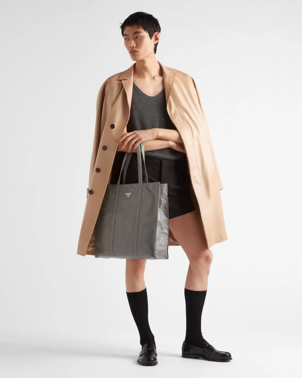 Best Sale Prada Oversize-mantel Aus Nappa-leder Sandbeige