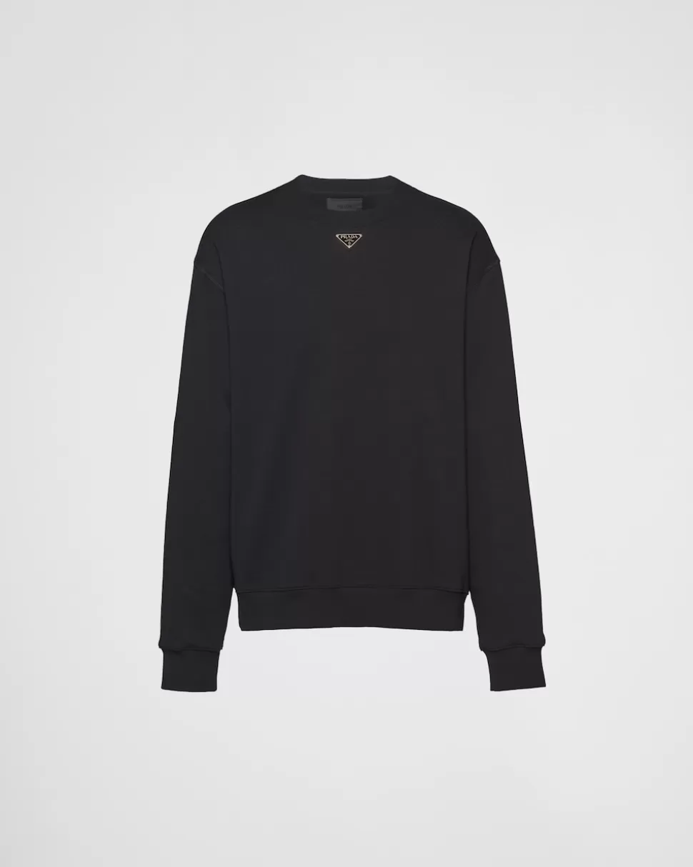 Sale Prada Oversize-sweatshirt Aus Baumwolle Mit Triangolo-logo Schwarz