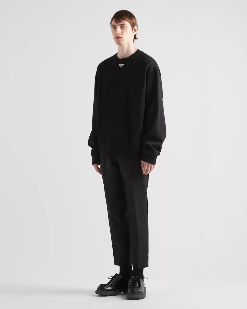 Sale Prada Oversize-sweatshirt Aus Baumwolle Mit Triangolo-logo Schwarz