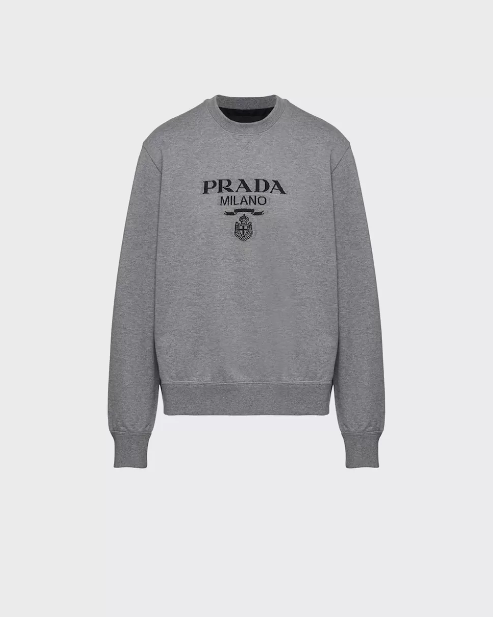 Online Prada Oversize-sweatshirt Aus Baumwoll-jersey Mit Logo Schwarz/Weiss