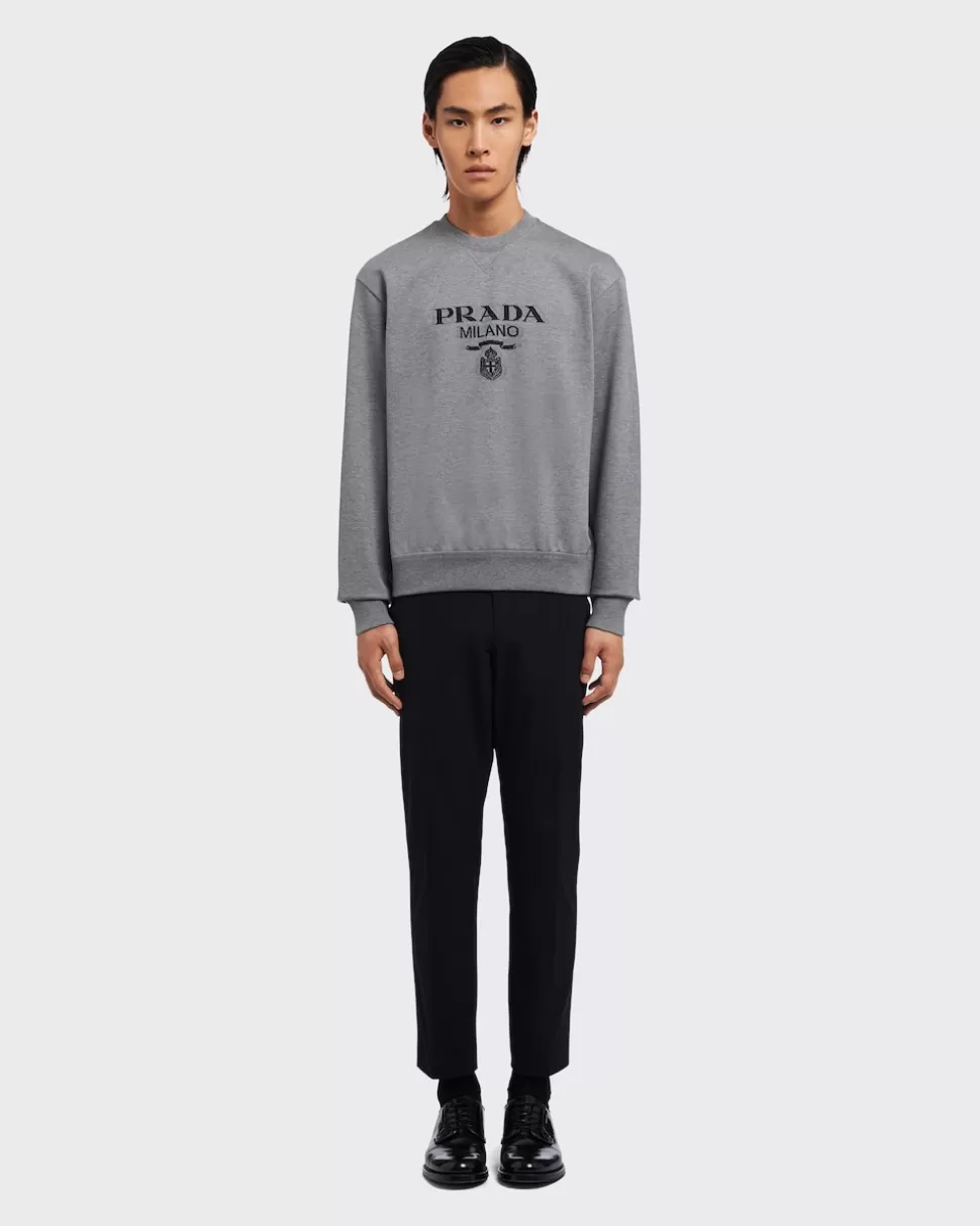 Online Prada Oversize-sweatshirt Aus Baumwoll-jersey Mit Logo Schwarz/Weiss