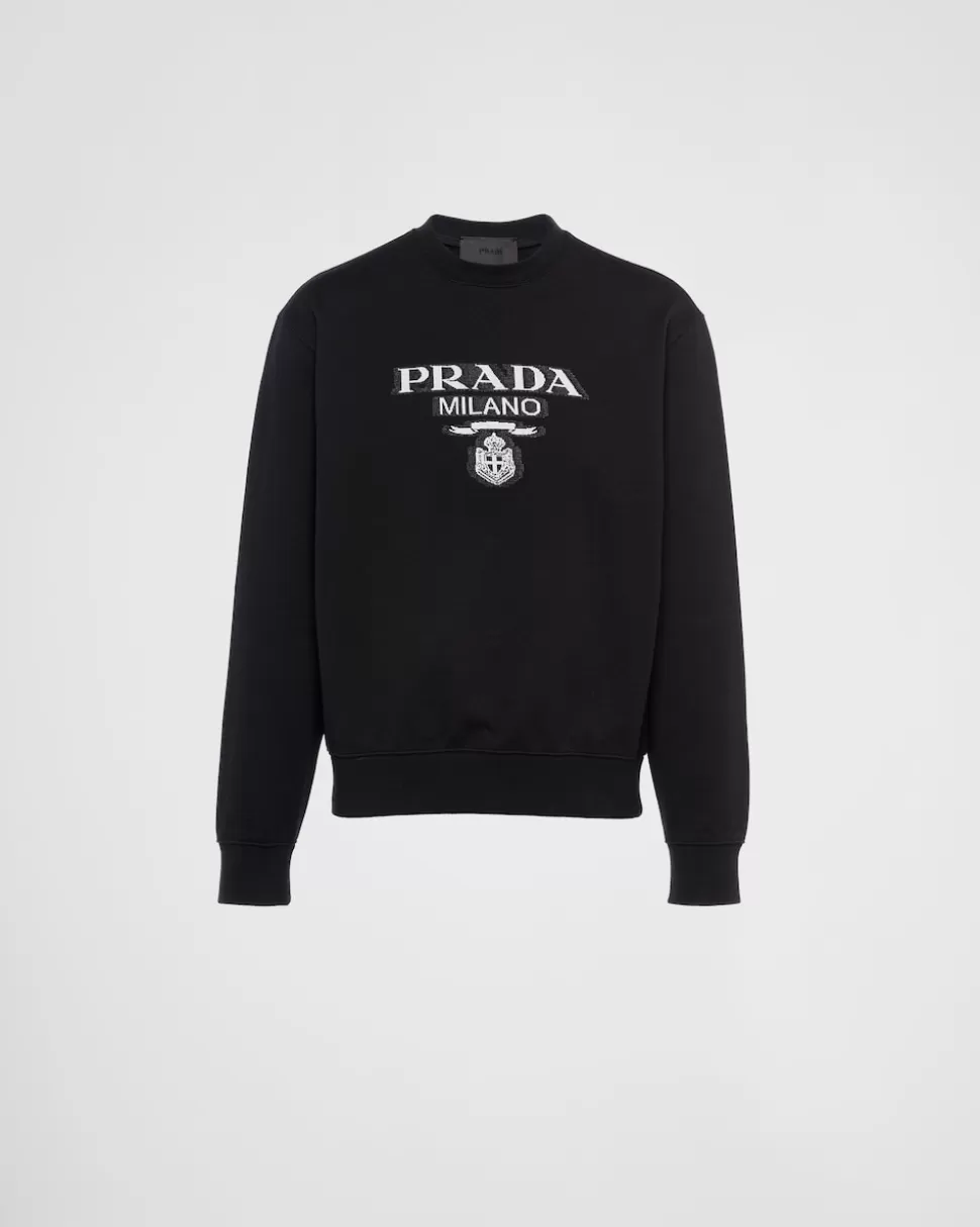 Cheap Prada Oversize-sweatshirt Aus Baumwoll-jersey Mit Logo Schwarz/Weiss