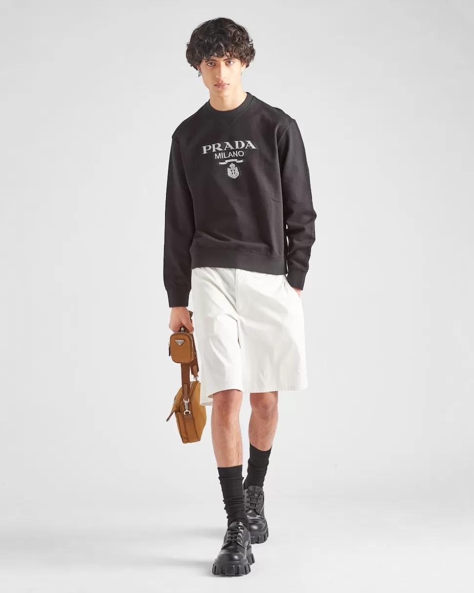 Cheap Prada Oversize-sweatshirt Aus Baumwoll-jersey Mit Logo Schwarz/Weiss