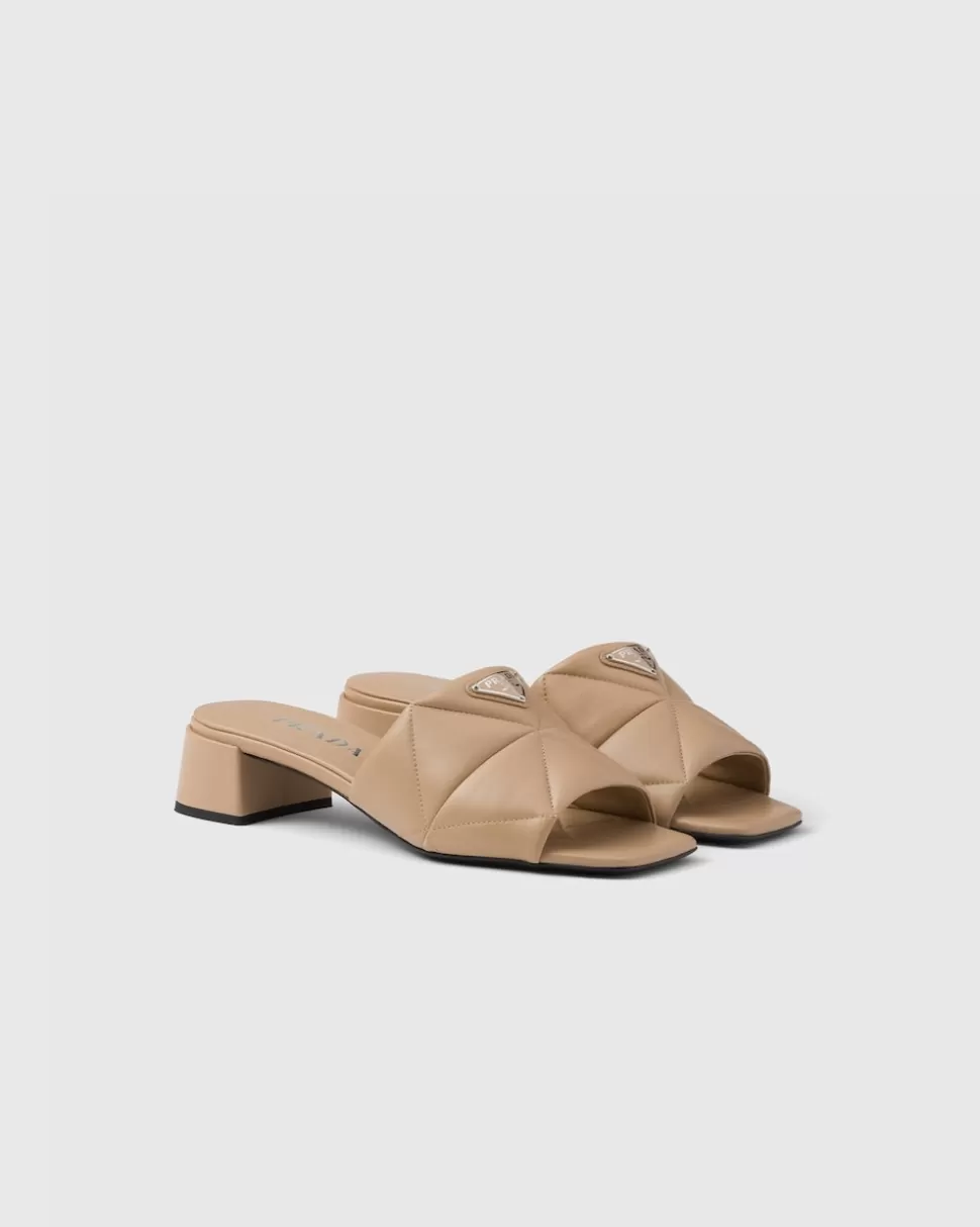 Shop Prada Pantoletten Aus Gestepptem Nappa-leder Schwarz
