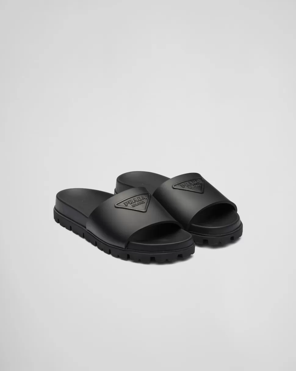 Online Prada Pantoletten Aus Gummi Schwarz