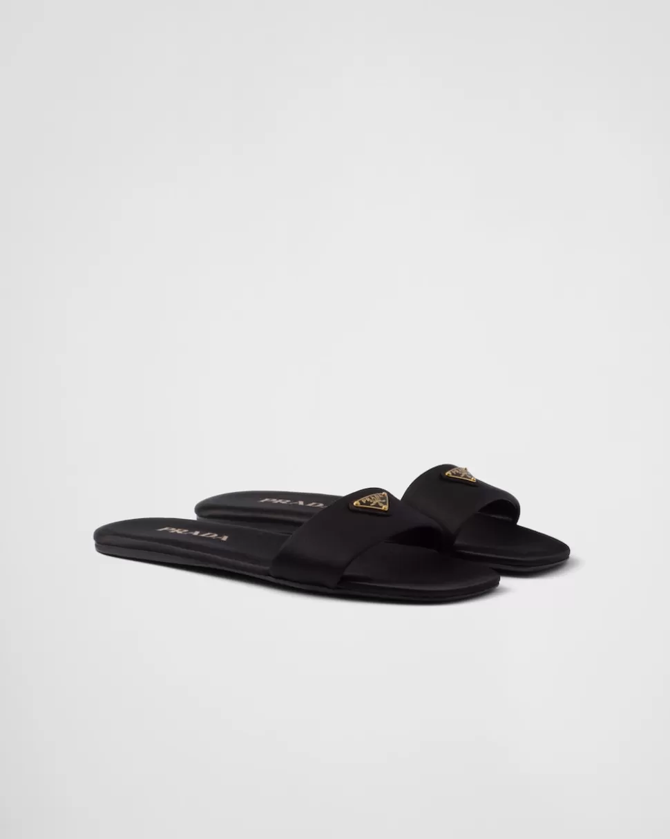Store Prada Pantoletten Aus Satin Schwarz