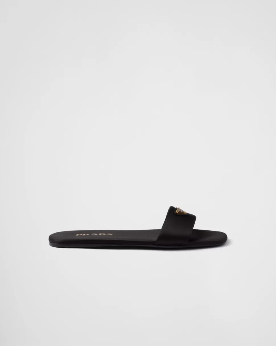 Store Prada Pantoletten Aus Satin Schwarz