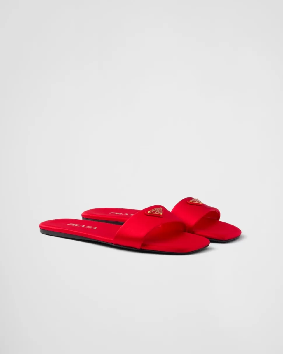 Shop Prada Pantoletten Aus Satin Schwarz