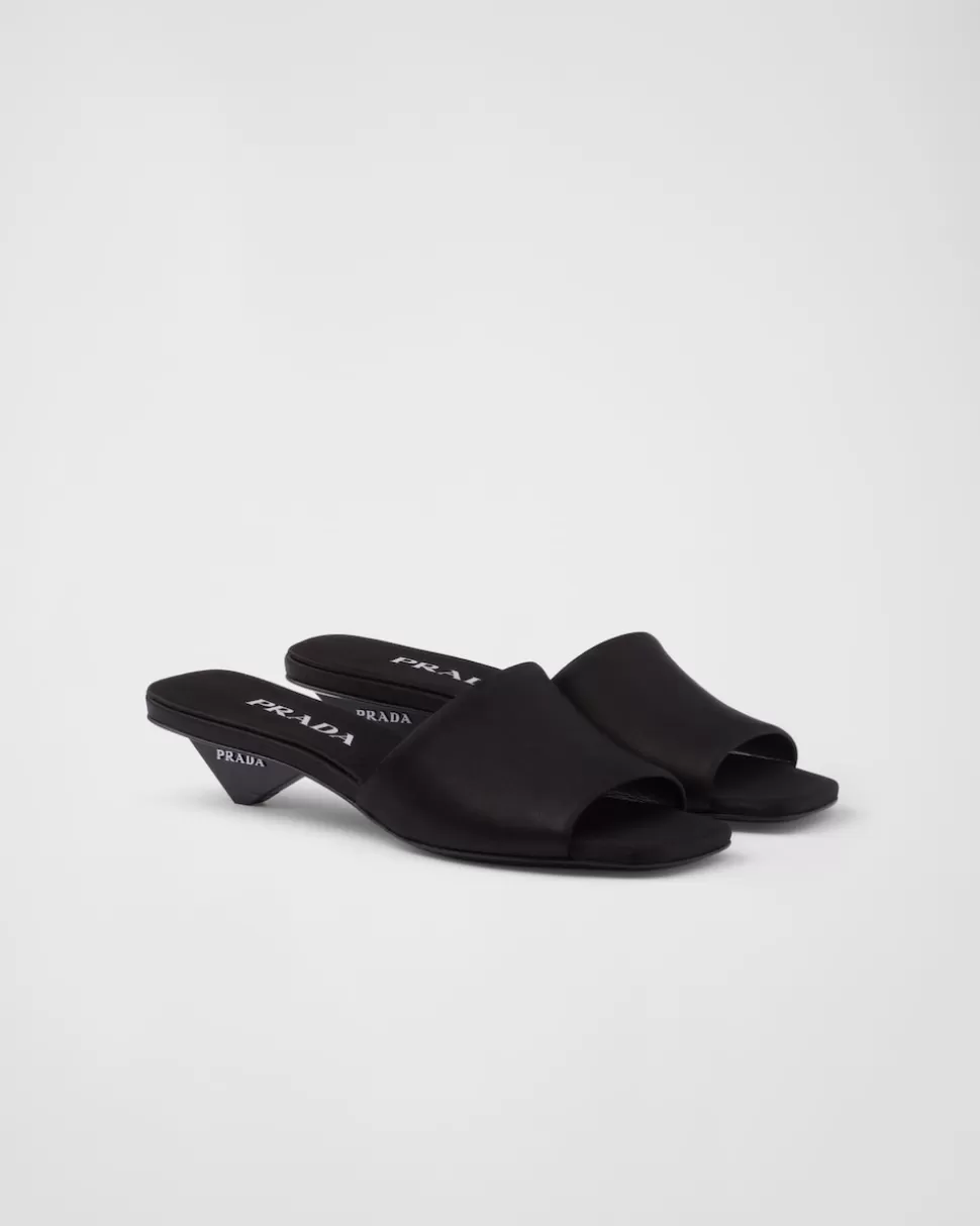 New Prada Pantoletten Aus Satin Schwarz