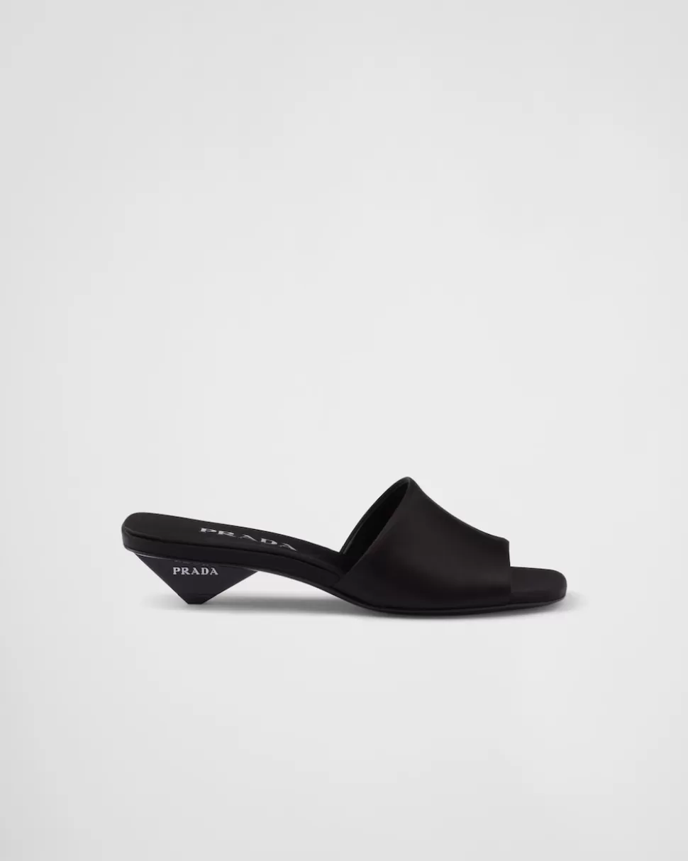 New Prada Pantoletten Aus Satin Schwarz