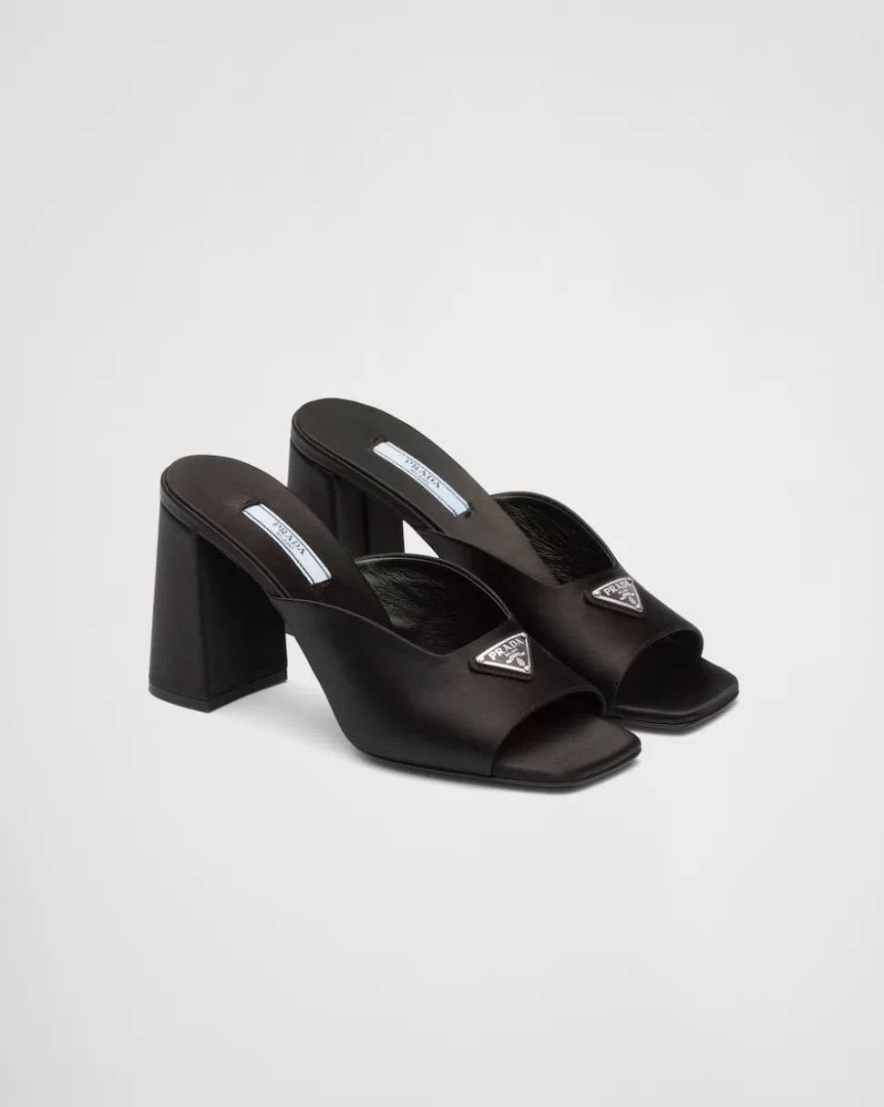 Hot Prada Pantoletten Aus Satin Mit Absatz Schwarz