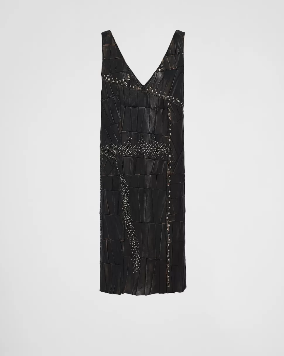 Clearance Prada Patchwork-kleid Aus Nappa-leder Schwarz