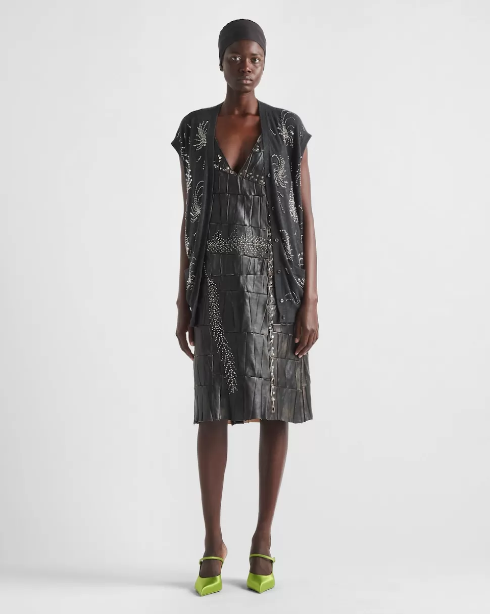 Clearance Prada Patchwork-kleid Aus Nappa-leder Schwarz