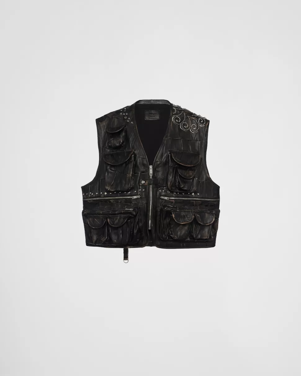 Online Prada Patchwork-weste Aus Nappa-leder Schwarz