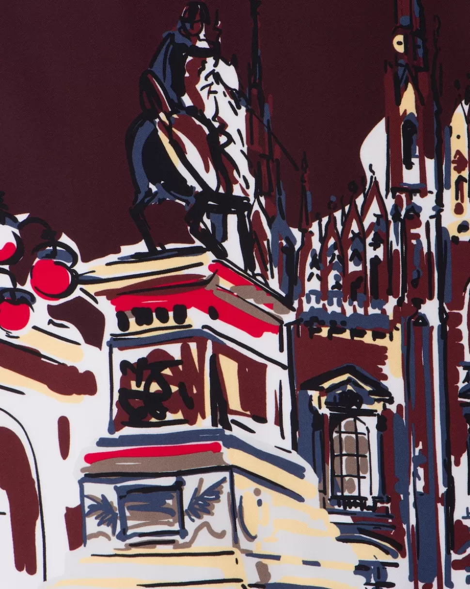 Store Prada Pittoresque Mailand-print 90 Seidentuch Burgunderrot