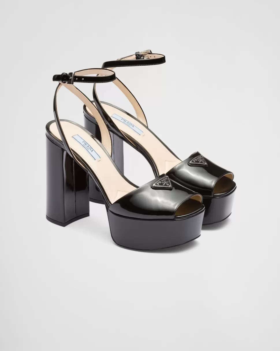 Clearance Prada Plateausandalen Aus Lackleder Schwarz