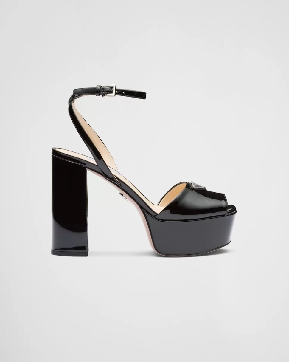 Clearance Prada Plateausandalen Aus Lackleder Schwarz