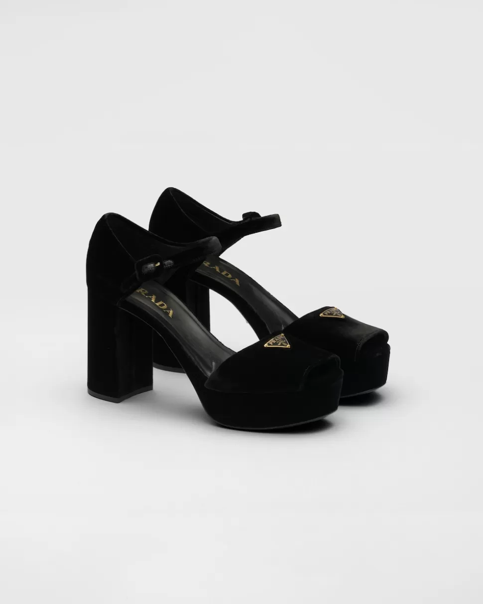 Outlet Prada Plateausandalen Aus Samt Schwarz