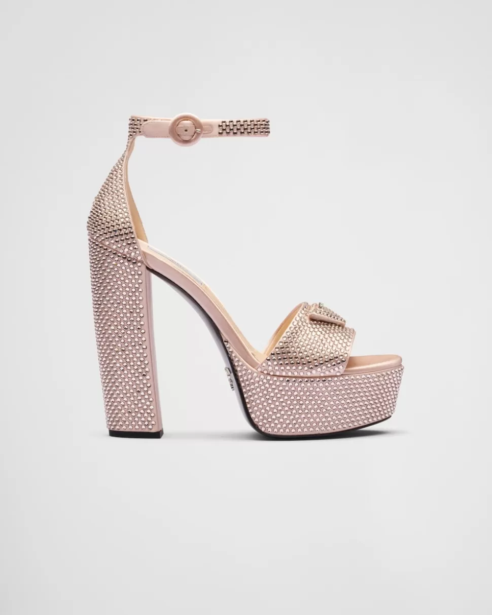 Hot Prada Plateausandalen Aus Satin Mit Kristallen Absinth