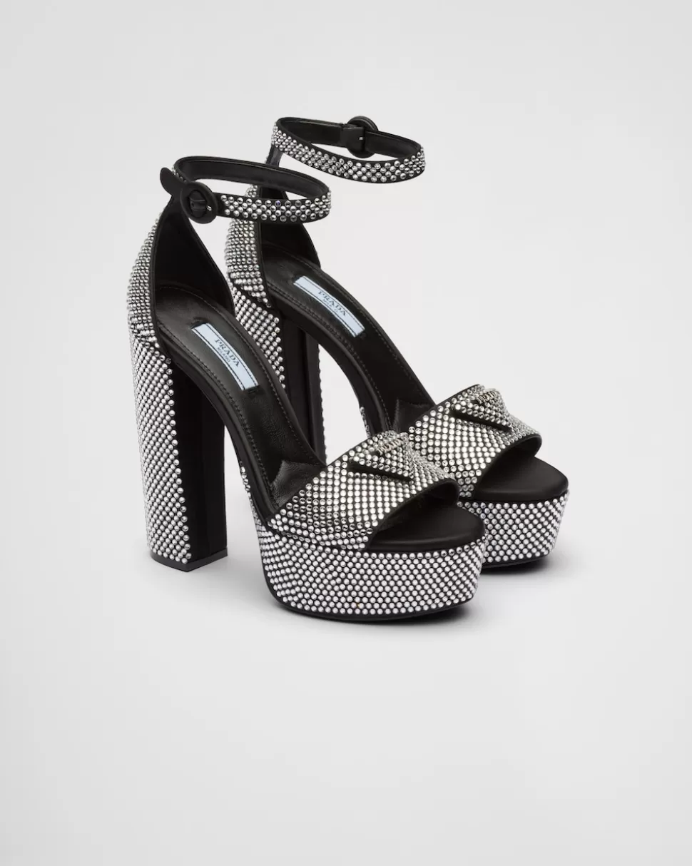 Hot Prada Plateausandalen Aus Satin Mit Kristallen Absinth