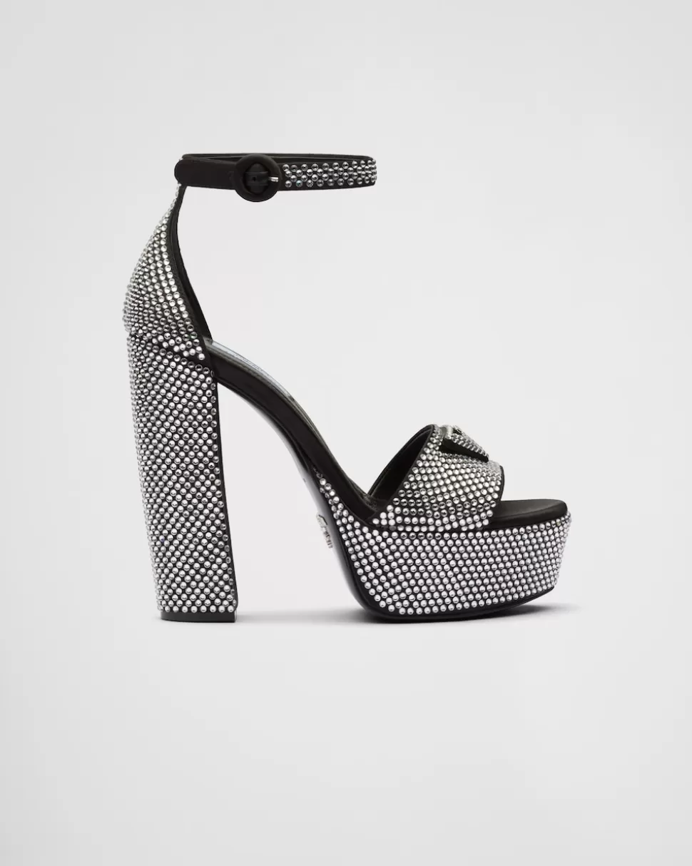 Hot Prada Plateausandalen Aus Satin Mit Kristallen Absinth