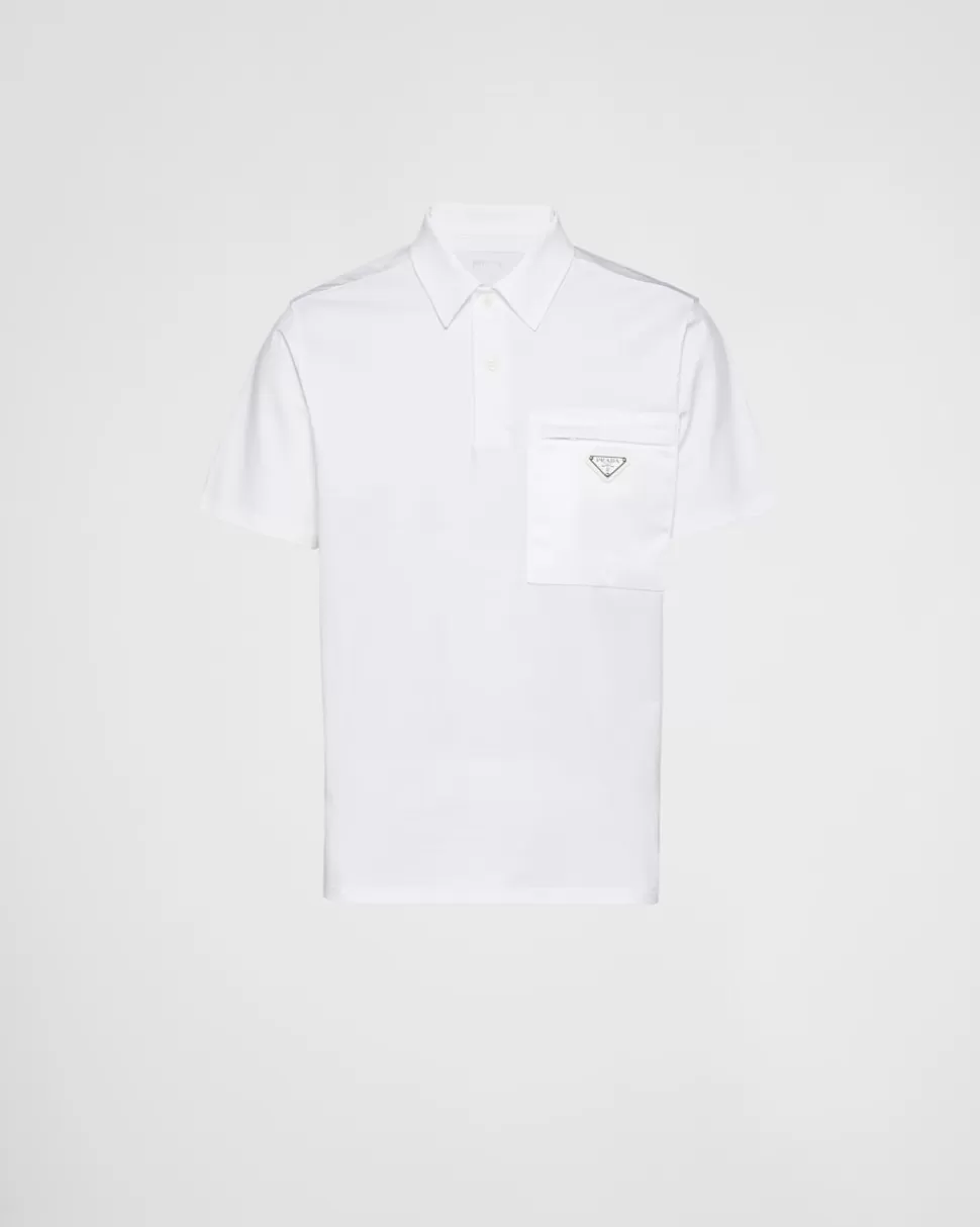 Cheap Prada Poloshirt Aus Baumwoll-stretch Re-nylon-details Schwarz/Schwarz