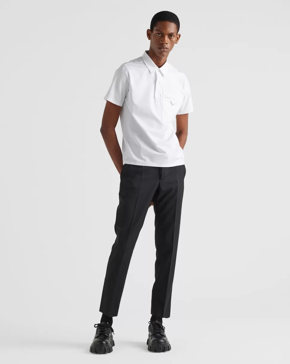 Cheap Prada Poloshirt Aus Baumwoll-stretch Re-nylon-details Schwarz/Schwarz